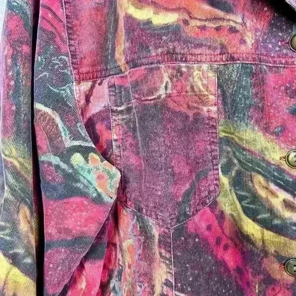 CHICO'S Red Swirl Galactic Button Up Top Corduroy Cotton Casual Collar Women XL - Picture 3 of 12